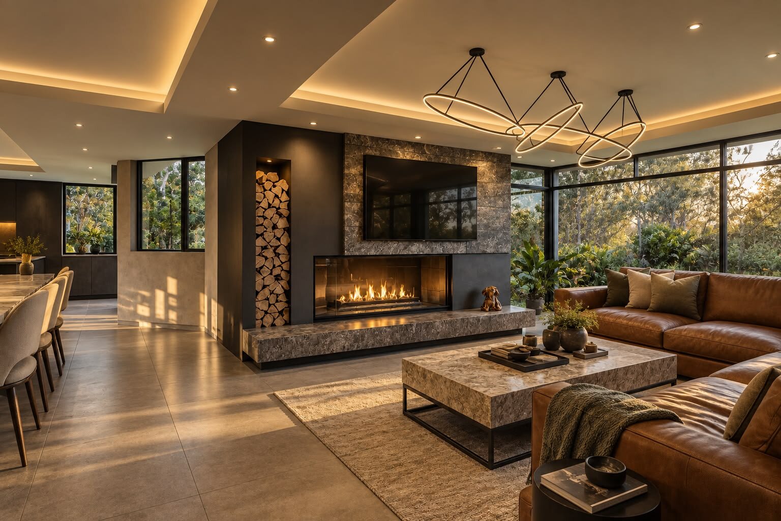 LR-41 residence interior with fireplace